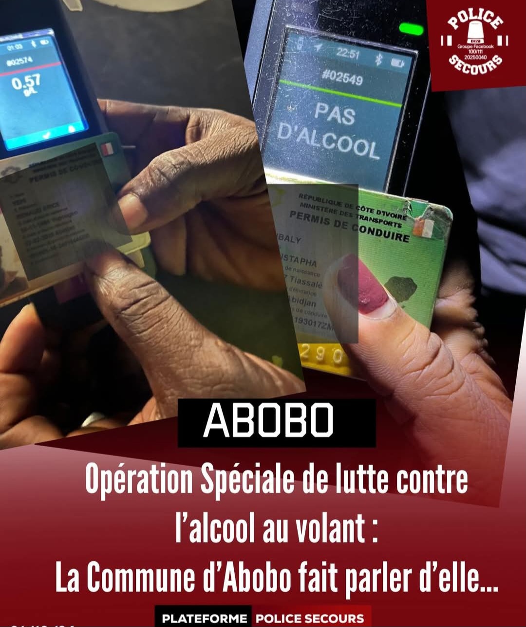 Abobo : Opération de lutte contre l'alcool au volant, un bilan positif malgré quelques exceptions