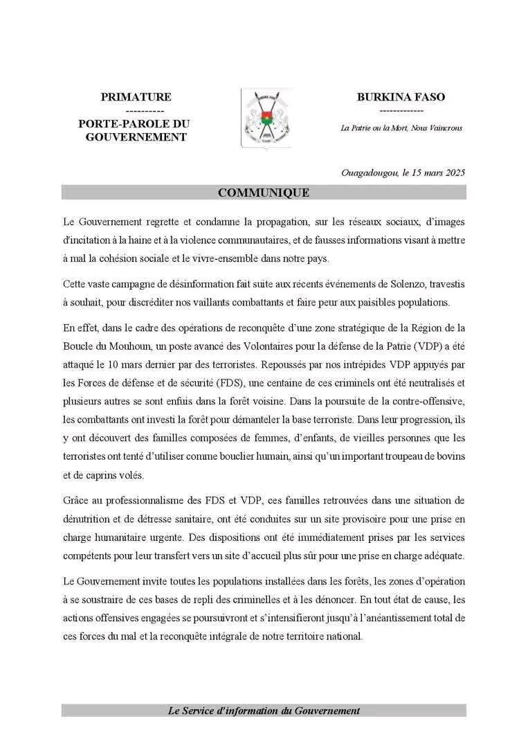 burkina-faso-le-gouvernement-denonce-une-campagne-de-desinformation-apres-des-operations-anti-terroristes