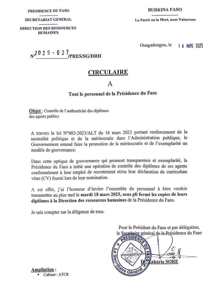 burkina-faso-meritocratie-a-la-presidence-le-gouvernement-exige-de-ses-agents-la-preuve-de-leur-qualification-diplomes